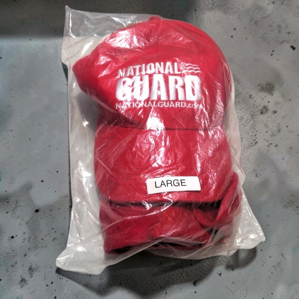 VTG Hanes National Guard Shirt Hat Set Large Mens Red Graphic Tee Cap Late 90s